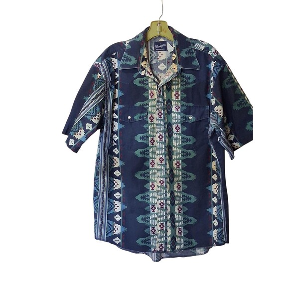 VINTAGE Wrangler Shirt Mens Large Southwestern Aztec Western Short Sleeve 90s - Picture 1 of 7
